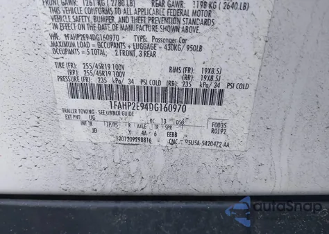 2013 Ford Taurus Sel z USA, uszkodzony, nr VIN 1FAHP2E94DG160970